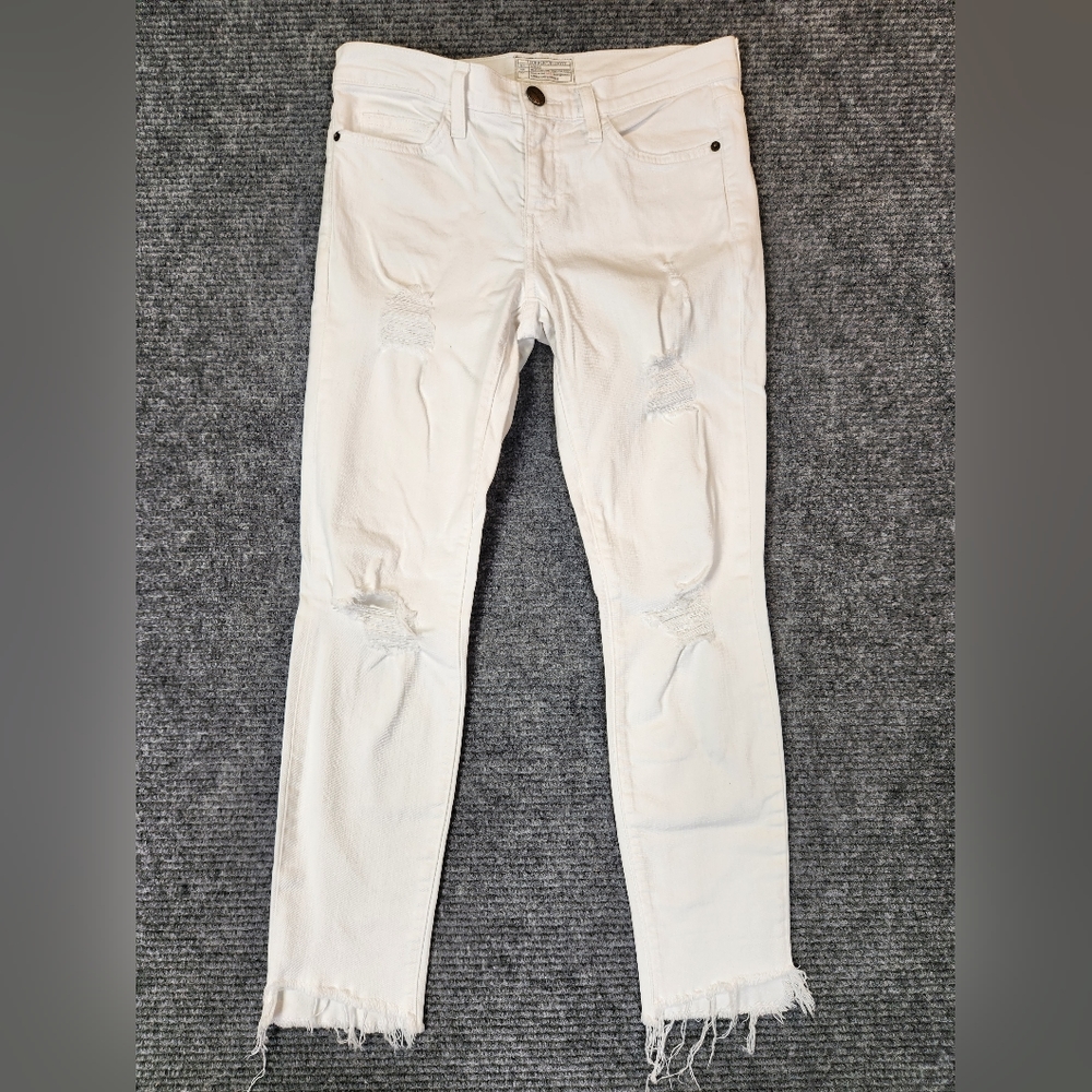 Current Elliott The Stiletto Sugar Destroy Uneven Cut Hem White Jeans Size 27